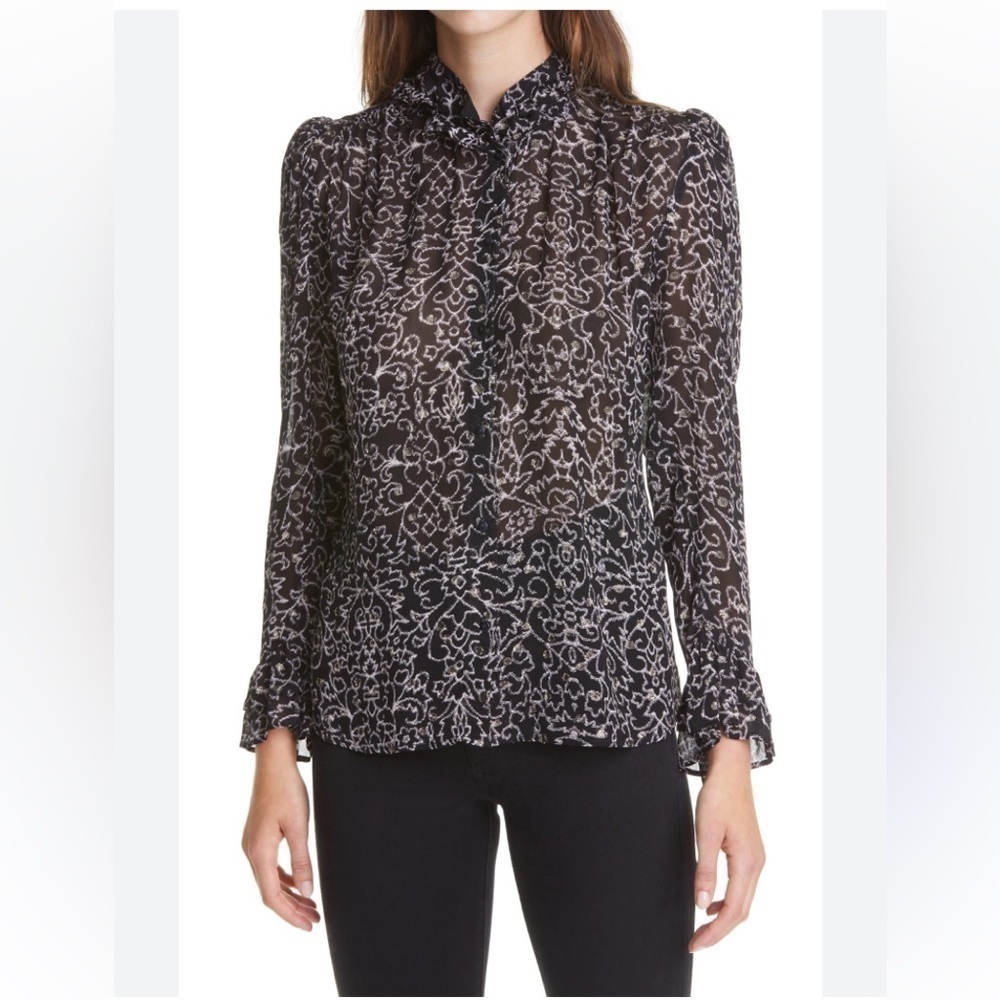 Ba&Sh Amelia Ruffle-trimmed metallic Floral-print Crepe Blouse Size 3 (US 8)